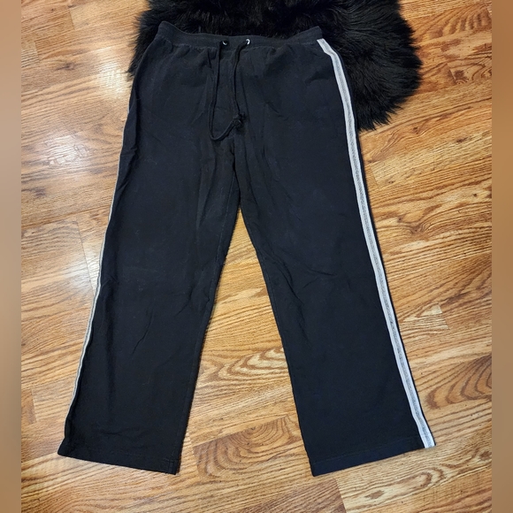 Wide Leg Sweatpants Black with White Stripes Women's Size L - Picture 1 of 6